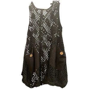 Kaktus Black Sleeveless Crochet Swim Coverup Pockets Size L